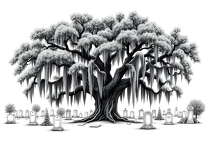 Oak tree with Spanish moss in a cemetery tattoo idea