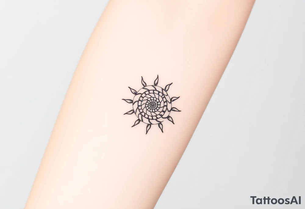 Fibonacci spiral shell sun tattoo idea