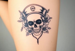 Nurse skull face with flower’s and honey combs background tattoo idea