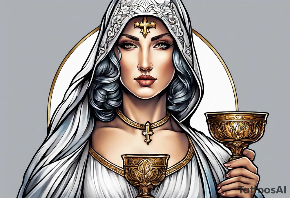 Female saint  holding a chalice tattoo idea