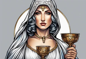 Female saint  holding a chalice tattoo idea