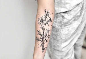 starting from a band mid-forearm, a sleeve of holly flowers and daffodils tattoo idea