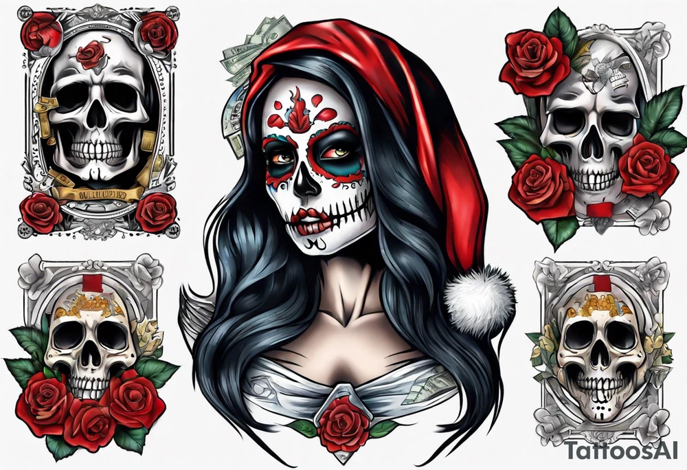 santa la muerta with money tattoo idea