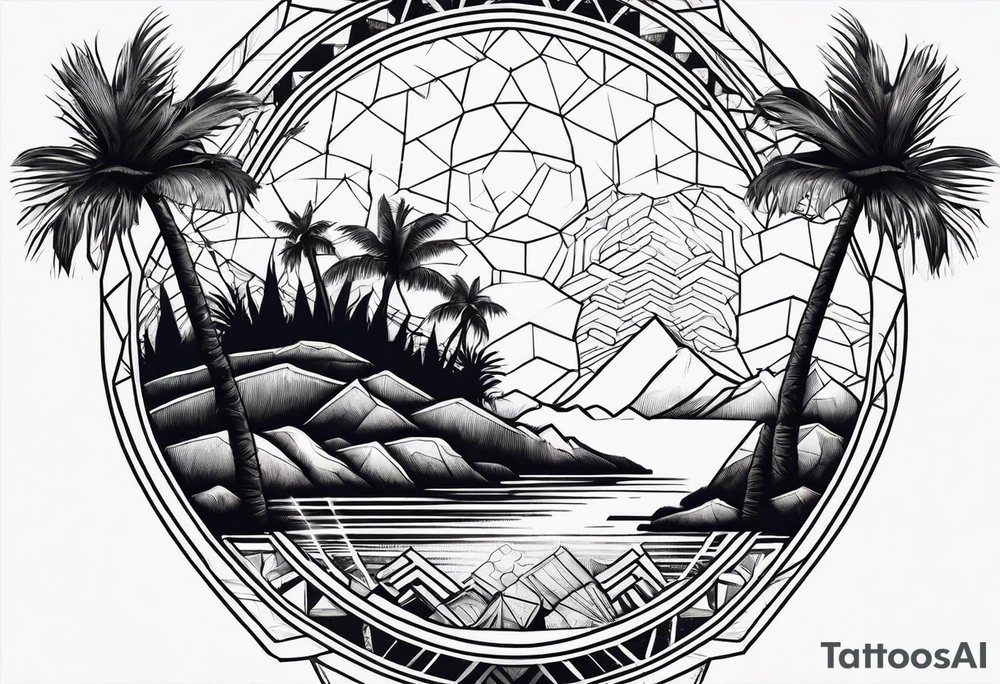 palm trees in turtle shell tattoo idea