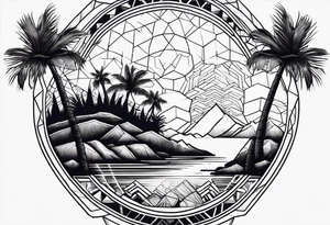 palm trees in turtle shell tattoo idea