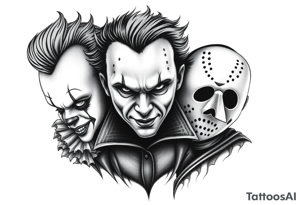 Pennywise, Freddy Krueger, Michael Meyers, and jason voorhees tattoo idea