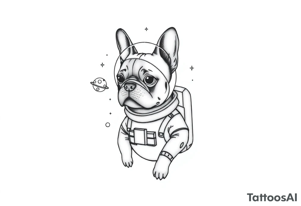 a space themed tattoo of my french bulldog mars. include elements in space like planets and stars. mars should be depicted as a astronaut tattoo idea