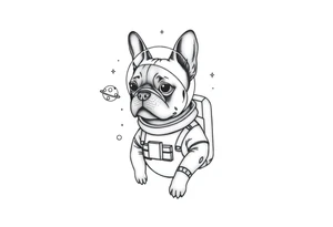 a space themed tattoo of my french bulldog mars. include elements in space like planets and stars. mars should be depicted as a astronaut tattoo idea