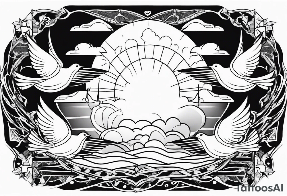 doves and sunrays across the clouds tattoo idea