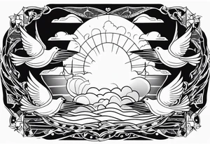 doves and sunrays across the clouds tattoo idea