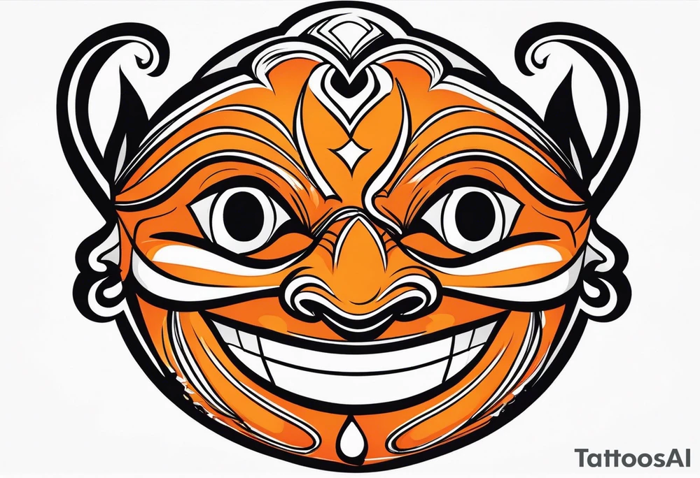Laughing mask that is orange and black simplistic tattoo idea