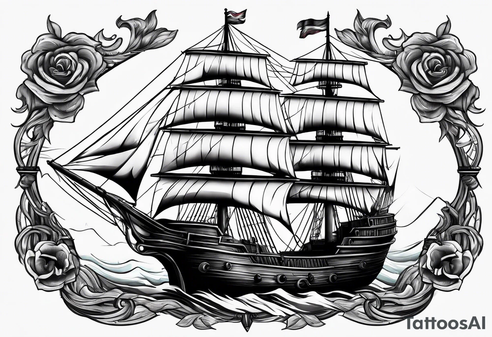 huge dark wooden ship tattoo idea