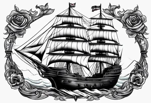 huge dark wooden ship tattoo idea