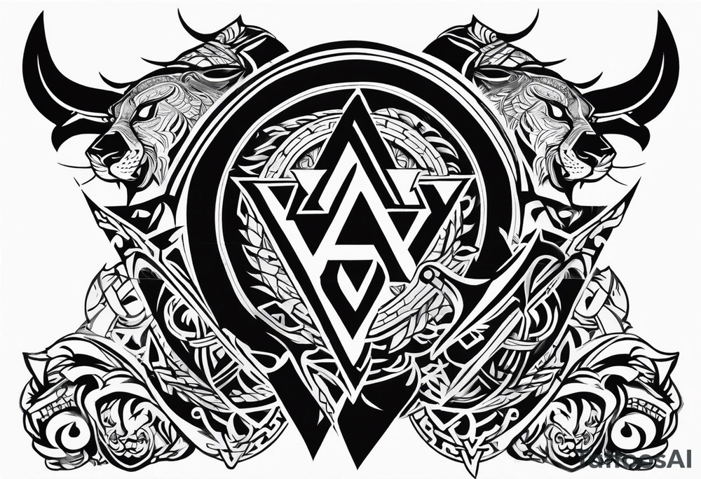Valhalla sword shield dragon axe Valknut tribal lion tattoo idea