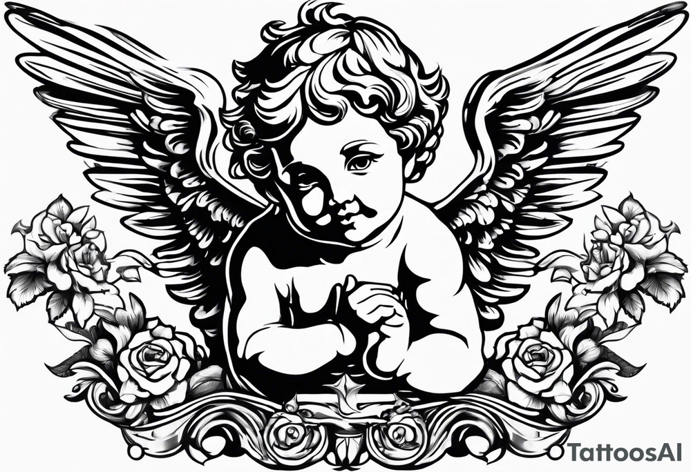 one putti with wings smiling tattoo idea