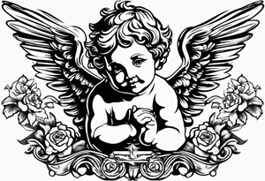 one putti with wings smiling tattoo idea