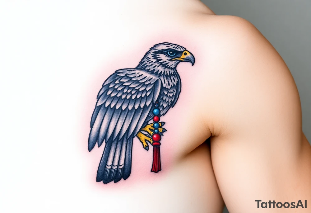 An Egyptian Falcon (Horus) Carrying a Rosary (only red, blue and black are possible colors) tattoo idea