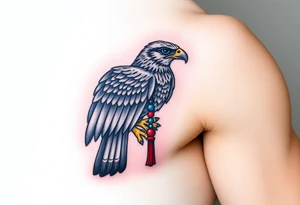 An Egyptian Falcon (Horus) Carrying a Rosary (only red, blue and black are possible colors) tattoo idea