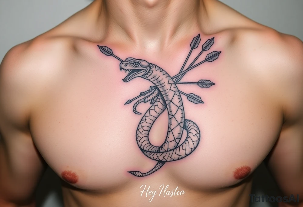 snake carrying a bunch of arrows on its back tattoo idea