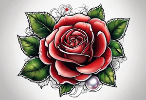 Red rose with a pearl necklace tattoo idea