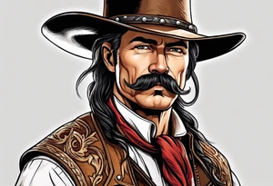 Old west Cowboy with handlebar mustache tattoo idea