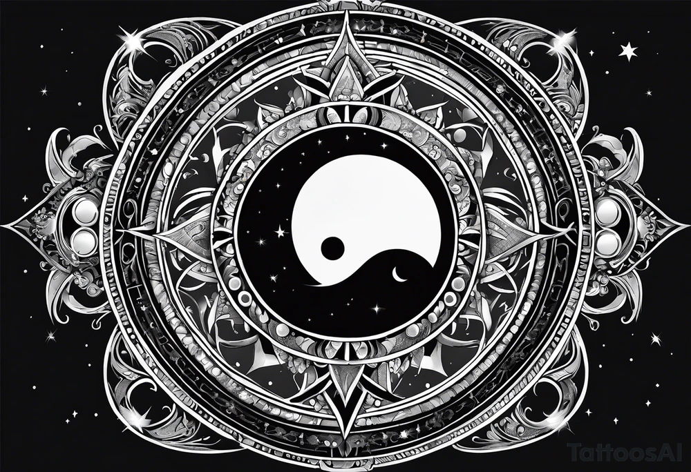 Astrology, Cancer, Natal Chart, symbolic, vision, yin yang, the moon, the sun, Uranus, Pluto, spiritual third eye, mystical armband tattoo idea
