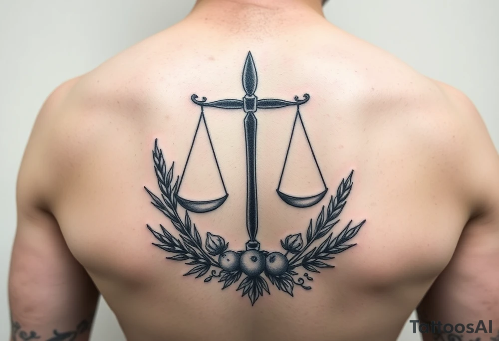 tattoo of the zodiac sign Libra with wheat and autumn fruits tattoo idea