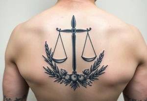 tattoo of the zodiac sign Libra with wheat and autumn fruits tattoo idea