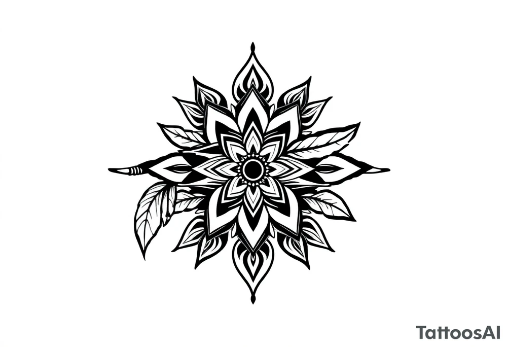spiritual bold line feather indian mandala shaman tattoo idea