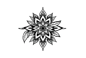 spiritual bold line feather indian mandala shaman tattoo idea