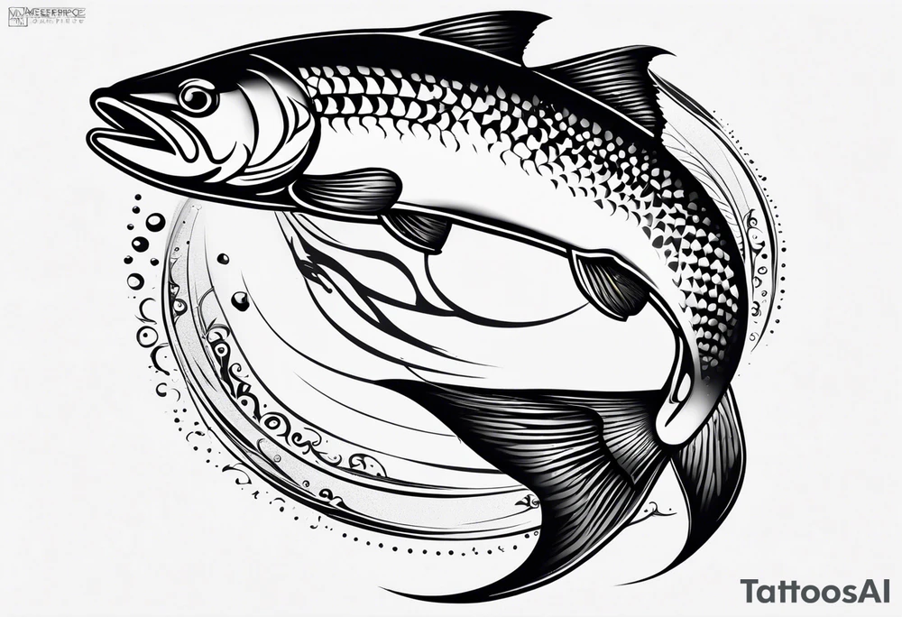 A small tattoo featuring a lovestruck trout as the main theme, drawn without lines, using only color combinations. tattoo idea