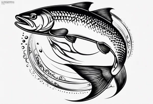 A small tattoo featuring a lovestruck trout as the main theme, drawn without lines, using only color combinations. tattoo idea