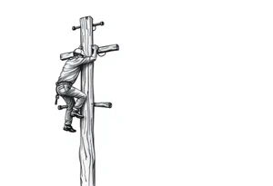 power lineman climbing a wooden 12kv pole. Make the pole a cross that has a hidden resemblance to god. tattoo idea