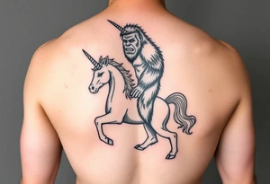 Bigfoot wearing a unicorn tube full leg piece 
Funny tattoo idea