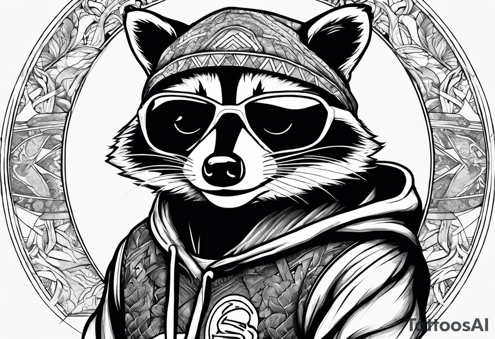 raccoon wearing a Superman hoodie tattoo idea
