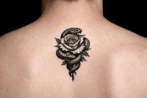 Snake wrapped around rose make it look realistic and hot tattoo idea