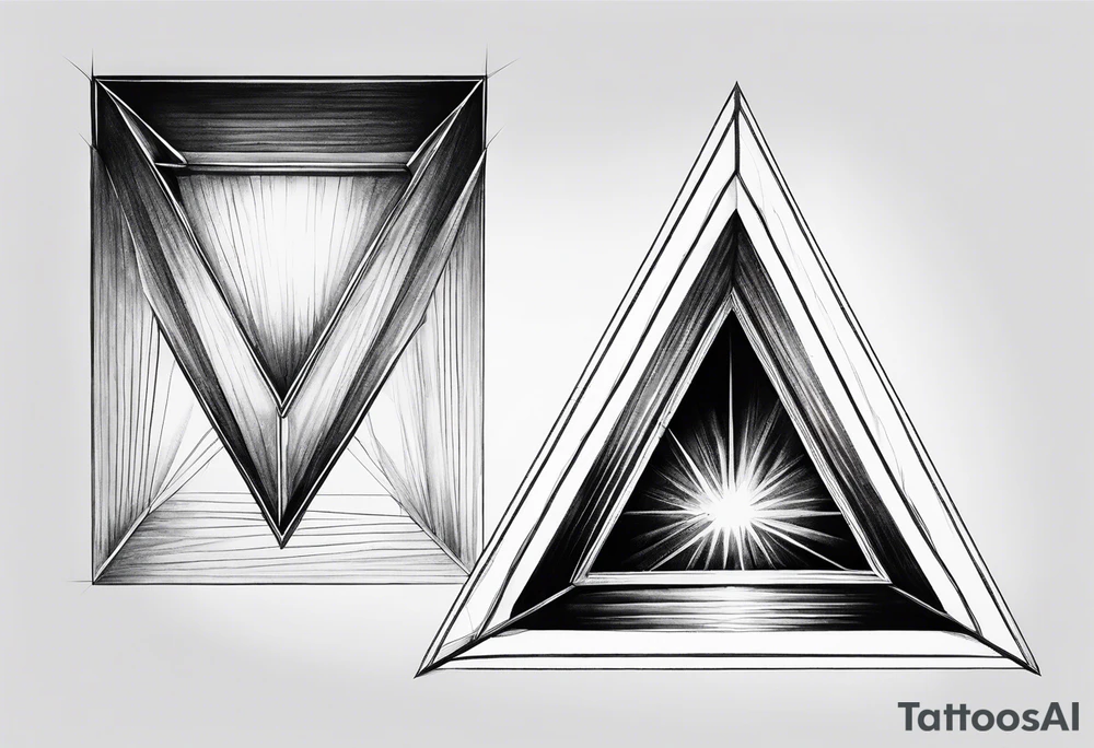 a ray of light entering a simple, flat, triangle prism glass from the left side and getting dispersed into colours tattoo idea