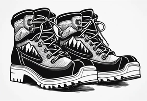 Hiking boots with mountains tattoo idea