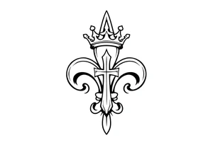 a flor de lis with a crown and a cross inside the flor de lis tattoo idea