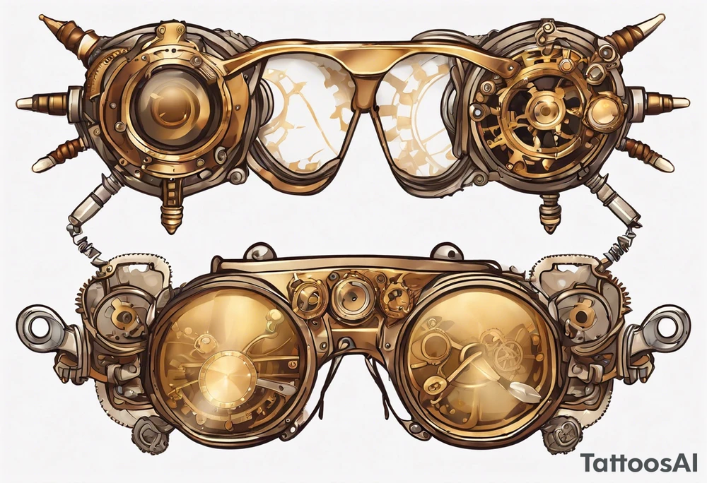 Steampunk
Anime
Gold
Brown
Sunglasses 
Mechanical devices
Leather
People tattoo idea
