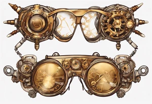 Steampunk
Anime
Gold
Brown
Sunglasses 
Mechanical devices
Leather
People tattoo idea
