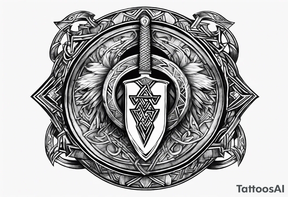 Valhalla  round 
shield axe sword valknut tattoo idea
