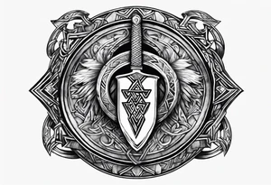 Valhalla  round 
shield axe sword valknut tattoo idea
