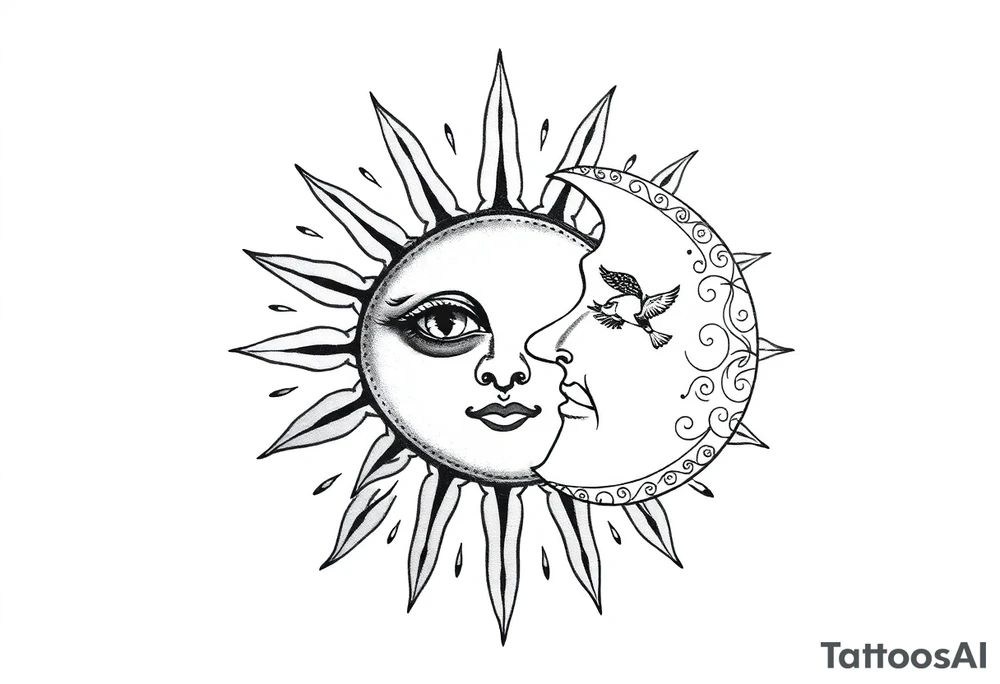 sun and moon with constellation patterns tattoo idea