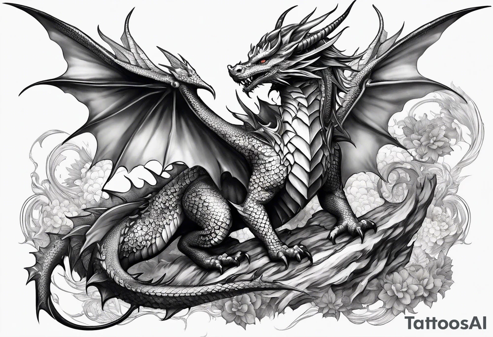 fairy wearing dragon armor and a dragon  flying tattoo idea