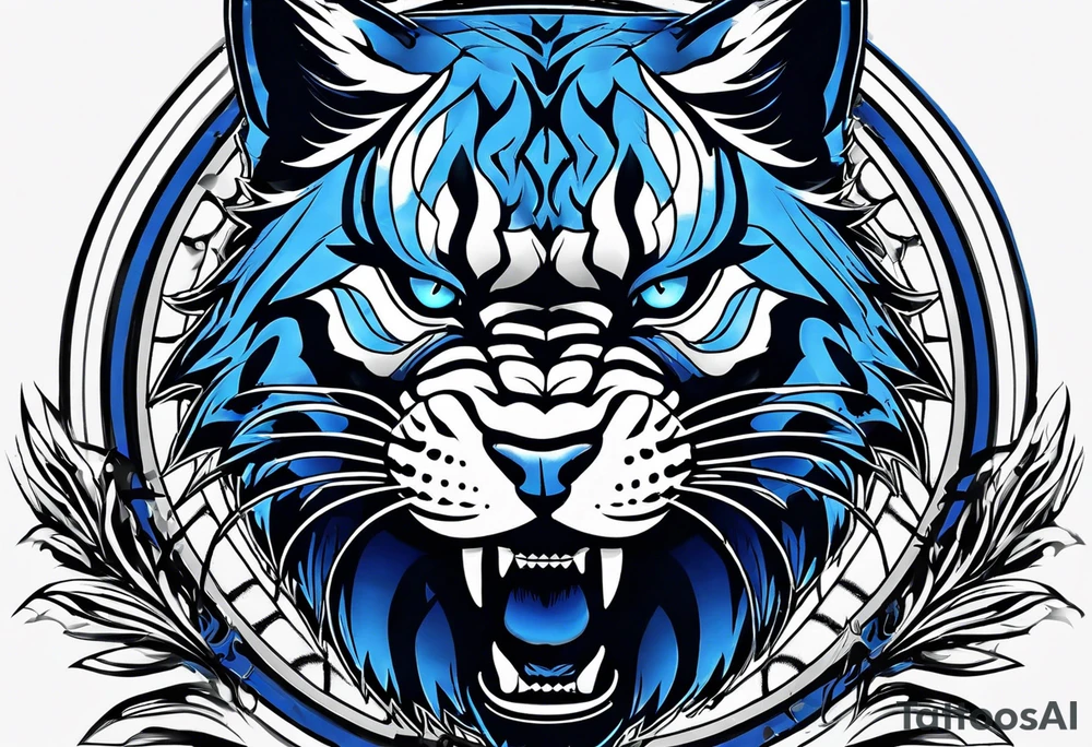 blue wildcat in football attire  morphing into jfootball game night half of the face is a black male school student tattoo idea