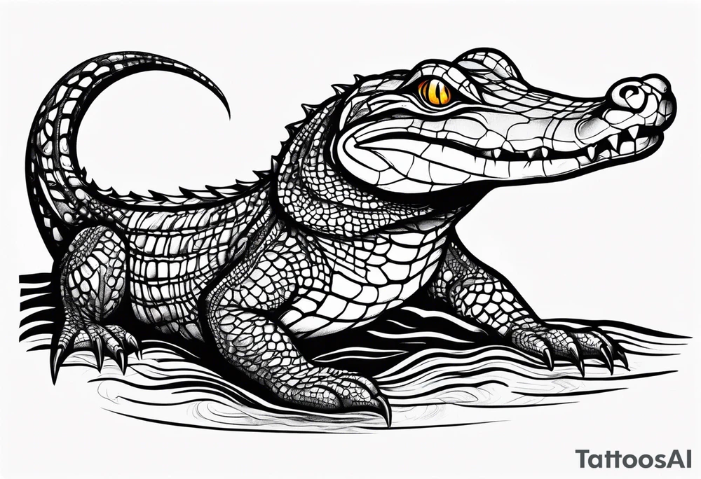 Full body Caiman with tail tattoo idea