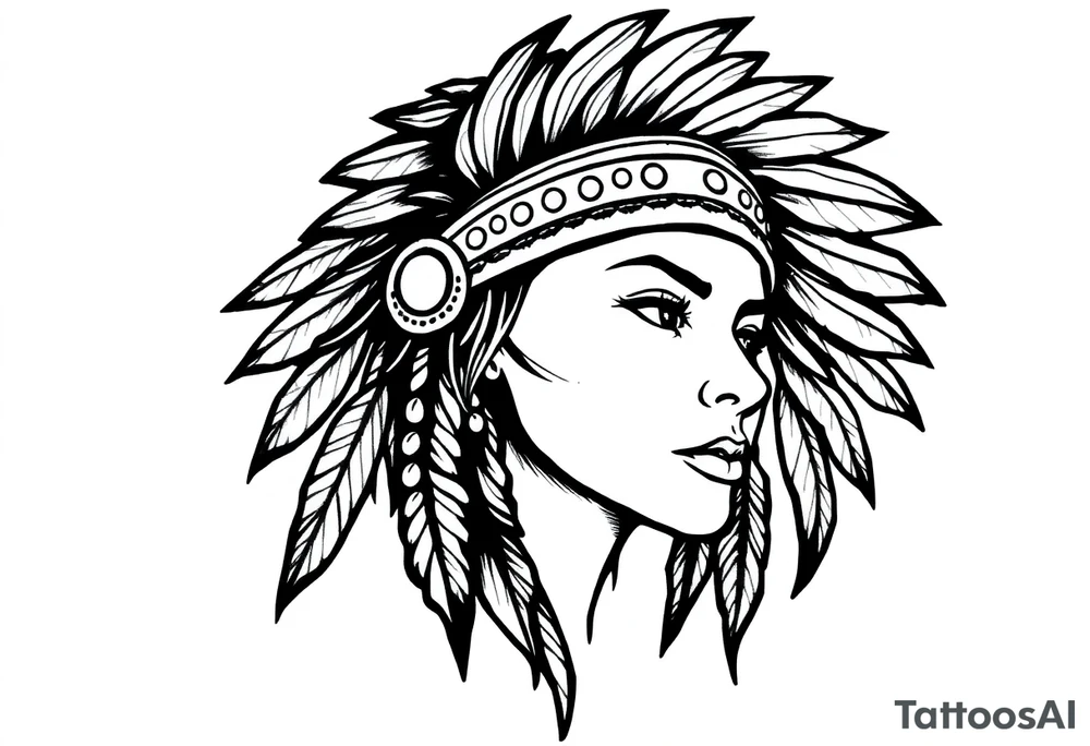 Female Native American no headdress tattoo idea