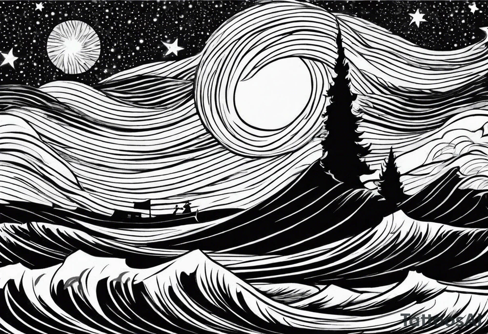 picture 8 by 8 centimeters of sea waves during a storm starry night van gogh tattoo idea