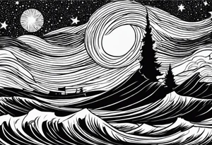 picture 8 by 8 centimeters of sea waves during a storm starry night van gogh tattoo idea